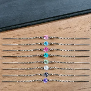Pendientes de cadena para doble piercing de titanio F136 con cristales de colores brillantes