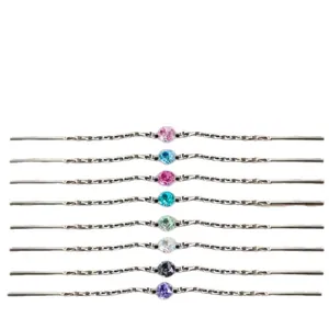 Pendientes de cadena para doble piercing de titanio F136 con gemas de colores vivos.