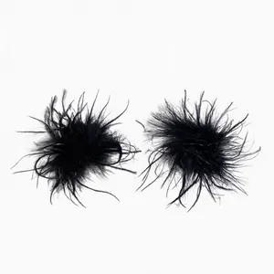 Grandes boucles d'oreilles fleurs en plumes noires avec aiguilles en argent chic