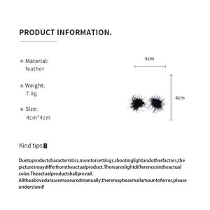 Détails techniques du produit pour boucles d'oreilles en plumes noires, taille 4 cm