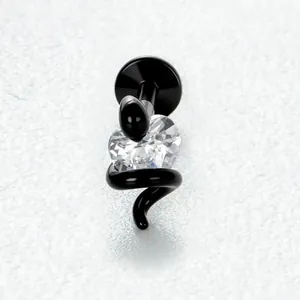 Clou d'oreille cartilage serpent noir avec pierre de zircone en forma de cœur