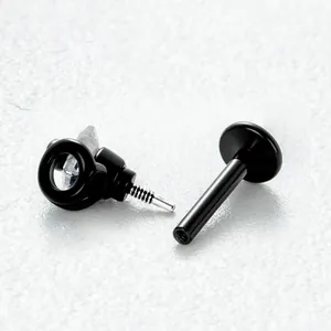 Clou d'oreille en titane noir à filetage interne avec incrustation de zircon clair