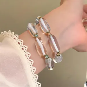 Pulsera Redonda de Resina y Strass Estilo Coreano Transparente Dulce Joyería de Verano para Mujeres Pulsera de Moda Diaria