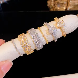 Eleganter Kupfer Zirkonia Offener Ring Koreanischer Ins Stil Premium Verstellbarer Ovaler Stein Strass Fingerring Für Damen Schmuck