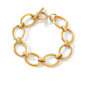 Elegant gold-tone titanium steel link necklace with a minimalist OT toggle clasp