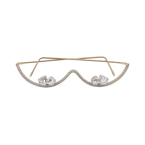 Gafas únicas de media montura en oro rosa con cristales de diamantes de imitación