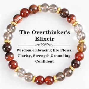 Bracelet fait main en agate brune et cristal gris pour la sagesse et la clarté d'esprit