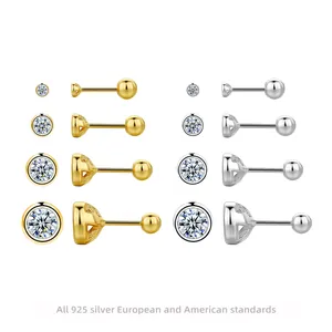 Boucles d'Oreilles Puces en Argent Sterling 925 avec Zirconia pour Femmes Petites Sertissage Clos Rond CZ Fermoir à Vis Bijoux de Mode