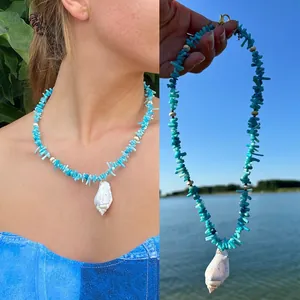 Collana con Ciondolo a Forma di Stella Marina e Conchiglia in Acciaio al Titanio Placcato Oro 18K con Perla d'Acqua Dolce Naturale Gioielli da Spiaggia Estivi per Donna