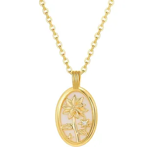 Collier pendentif élégant en or 18 carats avec relief de tournesol et nacre