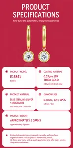 Nahaufnahme von 1ct Moissanit-Ohrringen mit detaillierten Material- und Gewichtsangaben