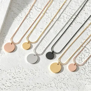 Minimalistische Edelstahl Halskette Mit Rundem Anhänger Für Damen Schlangenkette Gold Silber Roségold Schwarz Polierter Schmuck