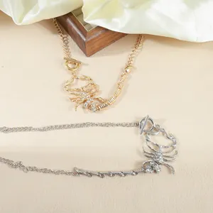 Detailed view of gold and silver scorpion choker necklaces with sparkling rhinestone accents