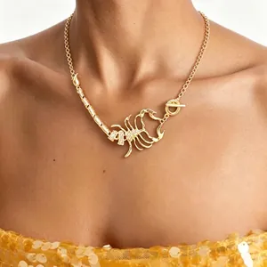 Exaggerated gold alloy scorpion necklace with rhinestones for Halloween fashion