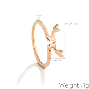 Detailed macro view of rose gold deer horn open ring with 13.5mm height and weight