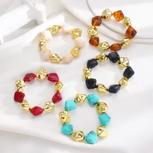 Set of five irregular resin and gold CCB bead bracelets in various retro vintage colors