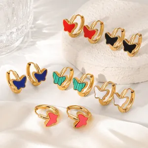 Luxus Edelstahl Schmetterling Ohrring Mit 925 Sterlingsilber Ohrstecker-Stift Tropföl Vergoldet Eleganter Modeschmuck Für Damen