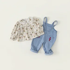 Mädchen Langarmhemd Und Denim Overalls Outfit Bär Herz Druck Baumwolle Kleidung Für Kinder Herbst Lässig Tragen