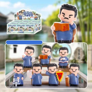 Detailed view of Lu Xun themed blind box figurines in traditional garden setting