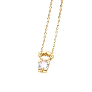 Elegant gold plated girl pendant necklace featuring a sparkling heart-shaped zircon