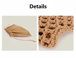 Primer plano de la textura del bolso de red de algodón hecho a mano y bolsa interior beige