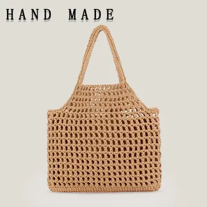 Bolso Tote de Malla de Hilo de Algodón Tejido a Mano para Mujer Vacaciones de Verano Calado Estilo Mori Bolso Literario Con Bolsa Interior