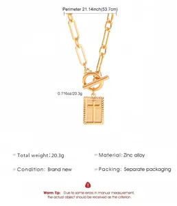 Specifiche dettagliate della collana con ciondolo a croce in lega di zinco oro con chiusura OT