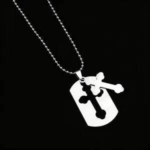 Colgante Cruz de Acero Inoxidable Dos En Uno Dog Tag Pulido Cepillado Moda Religioso Colgante Solo Sin Cadena Joyería