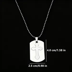 Collar con colgante de placa de identificación con cruz de acero inoxidable
