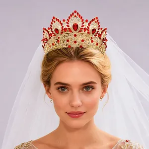 Luxury Baroque Alloy Rhinestone Bridal Crown Tiara For Wedding Pageant Banquet Vintage Gold Crystal Hair Accessories