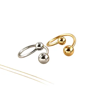 Minimalistische roestvrijstalen open ring met dubbele bol in goud en zilver elegant