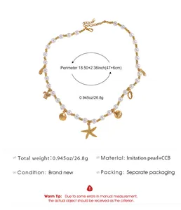 Dettaglio della collana bohémien con stella marina e info su peso e lunghezza.