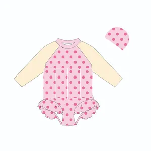 Illustrazione vettoriale di un costume da bagno galleggiante a pois rosa per bambini con cappello
