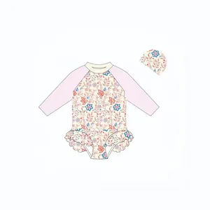 Illustrazione vettoriale di un costume galleggiante rosa a fiori con cappellino coordinato