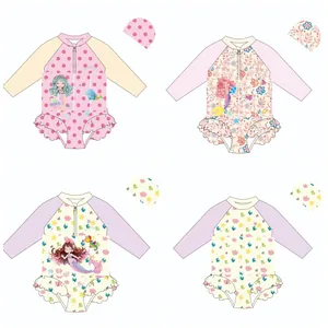 Costume Da Bagno Rash Guard Per Ragazze Con Sirena Maglia A Maniche Lunghe Protezione Solare Con Pantaloni E Cuffia Per Bambini