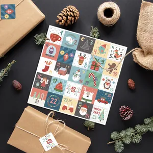 Detail of Christmas advent calendar sticker sheet with 25 festive cartoon designs for DIY