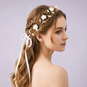 Forest Style White Flower Hairpin Set Handmade Polymer Clay Rhinestone Artificial Pearl Hair Comb For Bride Wedding Party Women Jewelry