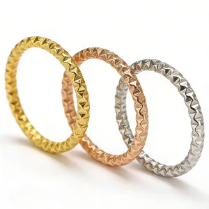Minimalist Titanium Steel Diamond Cut Band Ring Sparkling Star Faceted Non Fading Finger Jewelry For Women Daily Accessory