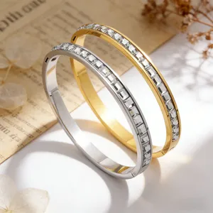 Stainless Steel Zirconia Bangle Gold Silver Plated Single Row Luxury Jewelry For Women Daily Wear Banquet Party Accessory