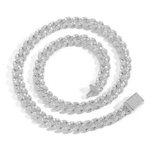 Luxury 13mm silver iced out Cuban link necklace with sparkling cubic zirconia stones