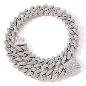 13mm iced out silver Cuban link chain necklace with rhombus links and box clasp
