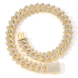 Luxury 13mm iced out gold plated rhombic Cuban link chain with sparkling zirconia