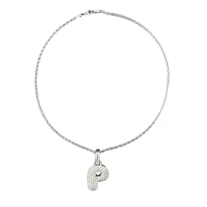 Elegant silver rope chain necklace featuring a sparkling zircon-studded letter P pendant.