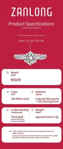 Bague de fiançailles en argent S925 avec moissanite et placage en or blanc 18K