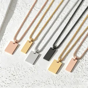 Collana Minimalista con Ciondolo a Barra Rettangolare in Acciaio Inossidabile per Donna Uomo Oro Argento Nero Barra Vuota Catena Veneziana Gioielli