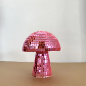 Handmade pink mushroom disco ball mirror reflective decorative ornament for home