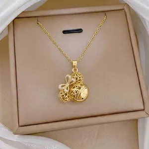 Titanstahl Hohl Maus Kopf Anhänger Halskette Für Damen Exquisite Schleife Flaschenkürbis Schlüsselbein Kette Schmuck Gold Silber Halsketten