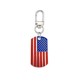 Close-up detail of a durable alloy keychain featuring a vibrant US flag enamel pendant