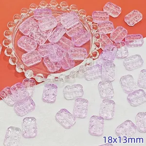 Detail view of 18x13mm purple transparent rectangular flower beads for DIY jewelry