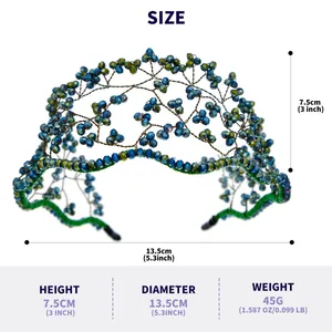 Tableau des tailles de ce bandeau tissé de style forêt avec perles bleues et poids